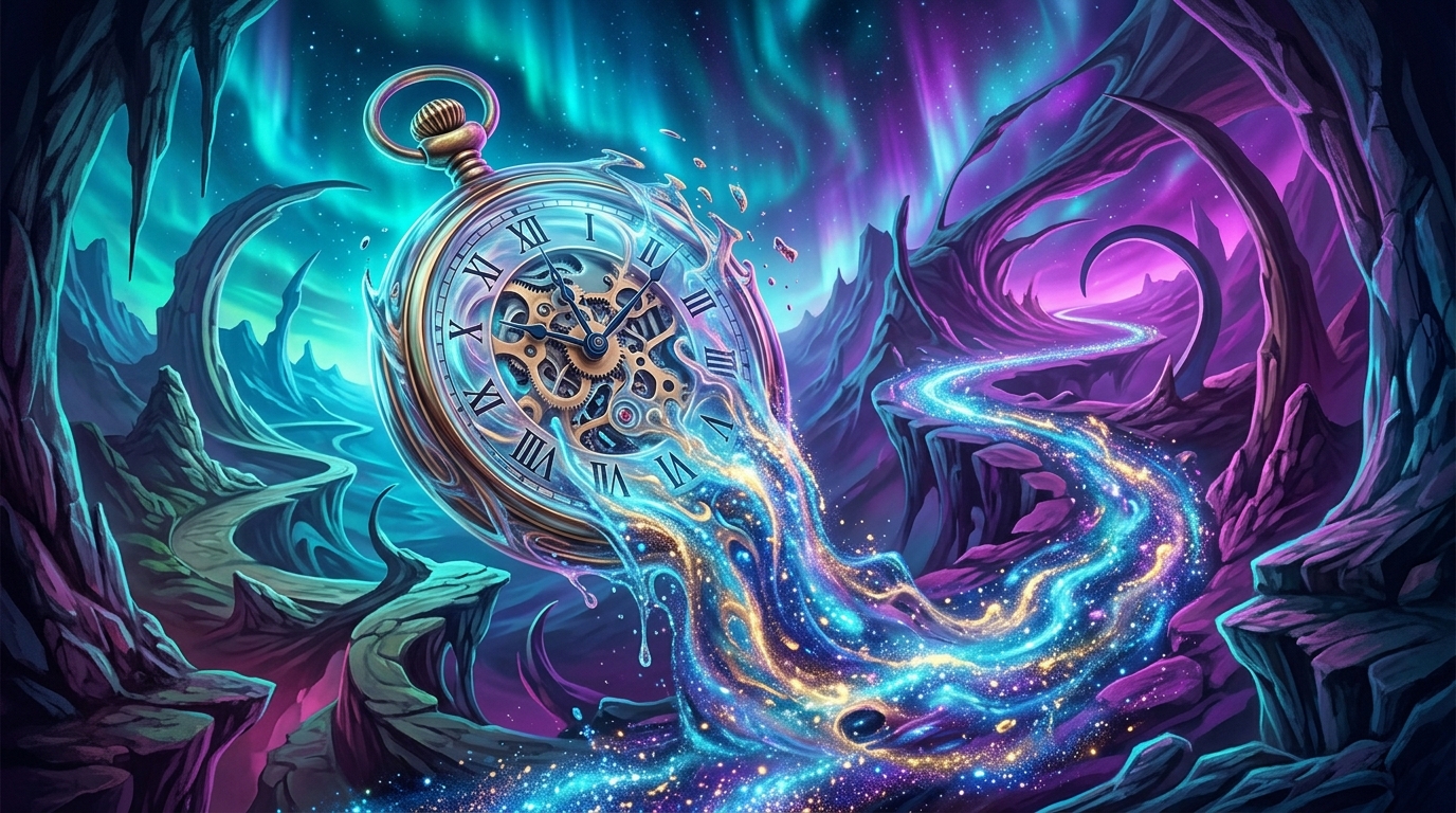 Surreal clock visual representing chronological precision