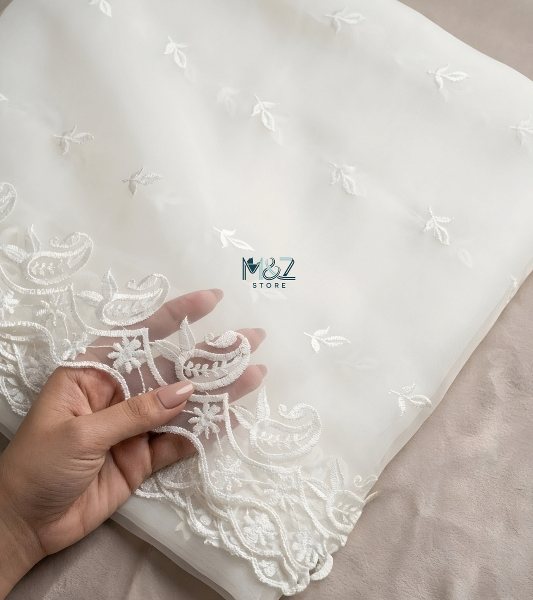 Organza White Cutwork Dupatta - Border Organza Embroided Dupatta Diyable Material Top Class Organza base Dupatta - 2.5 ghz