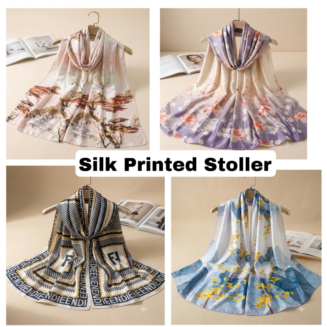 Silk Printed hijab - Silk Printed stoller - Printed Silk Scarf