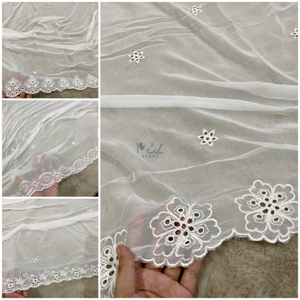 Chiffon white embroidery dupatta Diyable Dupatta 