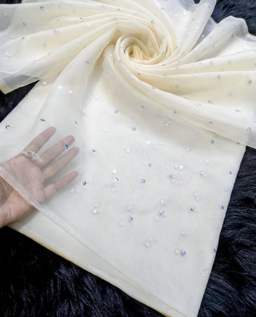 Soft Organza Dupatta with Silver Sitara Embroidery | 100% Pure Organza | Dyable Premium Fabric | 2.5 Gazz Elegant Dupatta