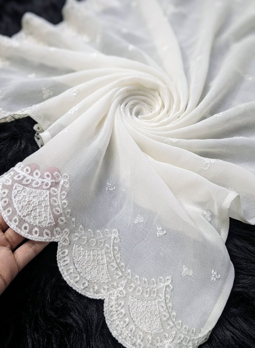 Pure Chiffon Embroidered Dyable Dupatta with Sequence Work – 2.5 Gaz Premium Quality