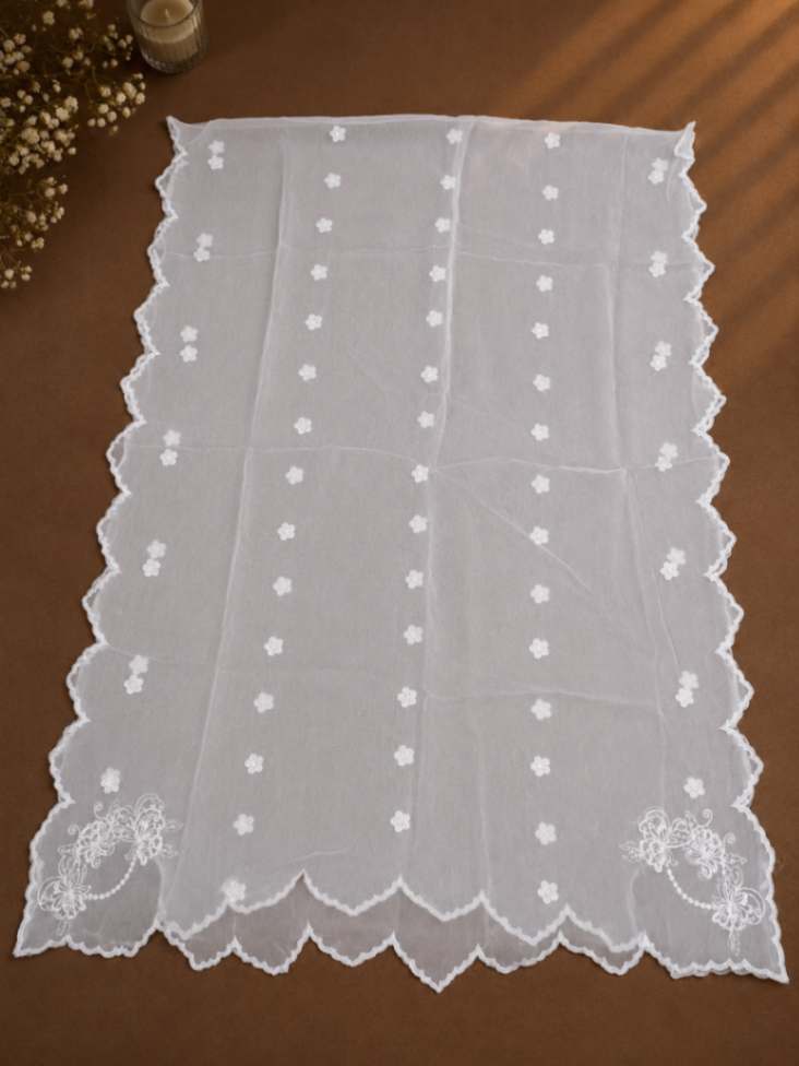 Chiffon Four-Side Scalloped Cutwork Dupatta 4 – 2.5 Yards (Dyeable)