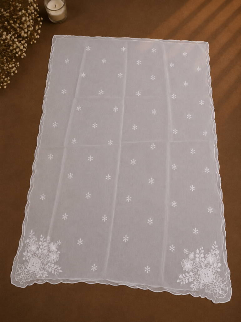 Chiffon Four-Side Scalloped Cutwork Dupatta 11 – 2.5 Yards (Dyeable)