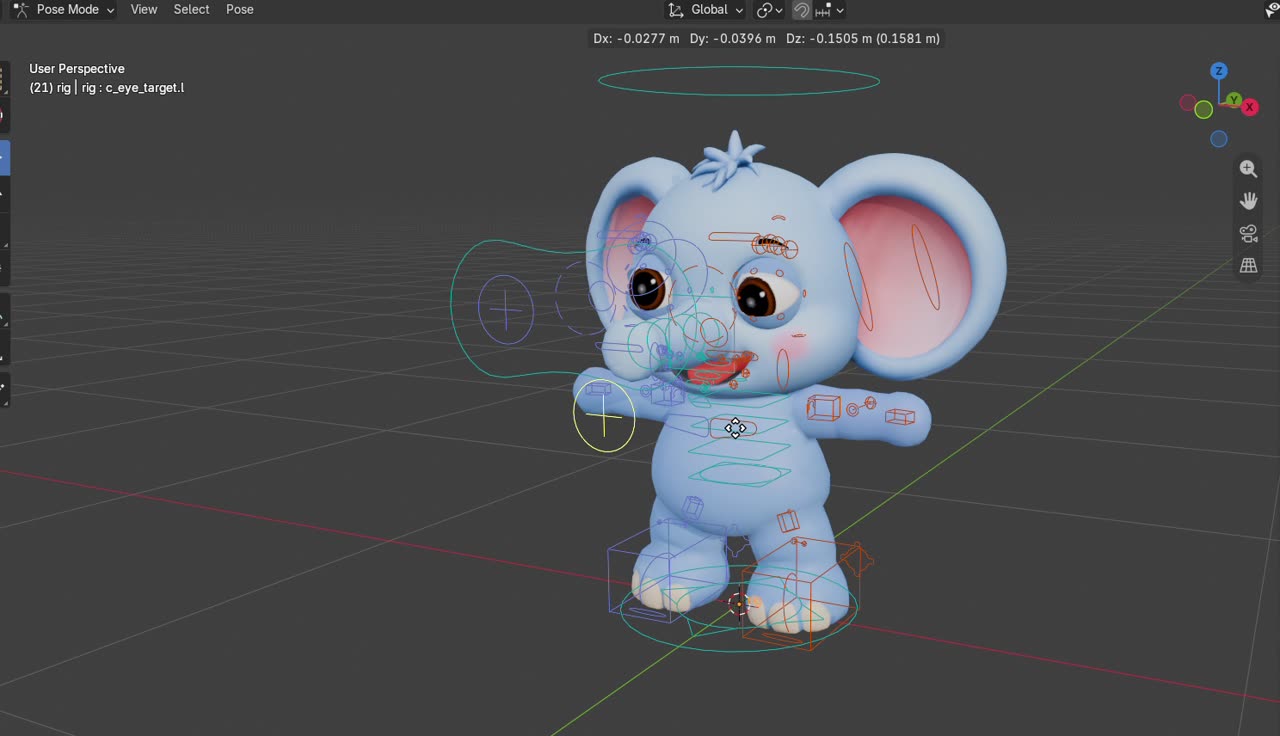 Baby Elephant Rig — 3D character rig, FACIAL · BODY
