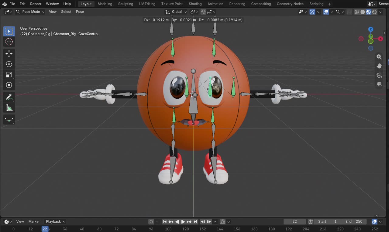 Basketball Mascot Rig — 3D character rig, GAZE · LIMBS