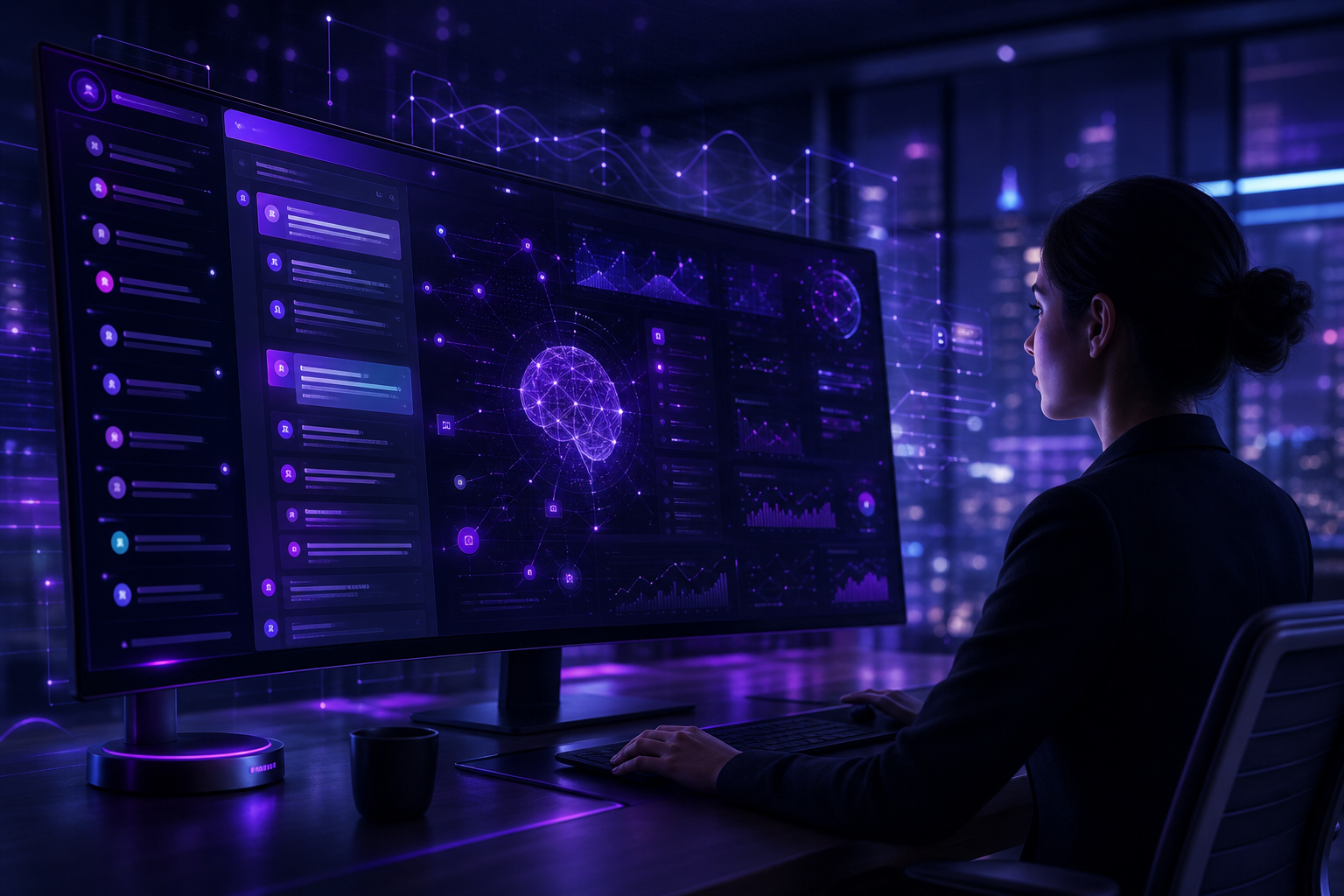 Visualización de una consola de mensajes integrados con IA en una pantalla moderna