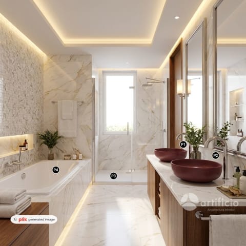 Genera una imagen de baño de un hotel 5 estrellas
