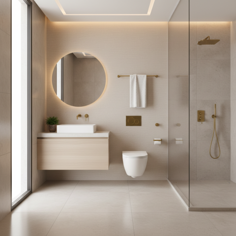 olvida todo y Crea un baño moderno y amplio, cuidando todo detalle de los productos