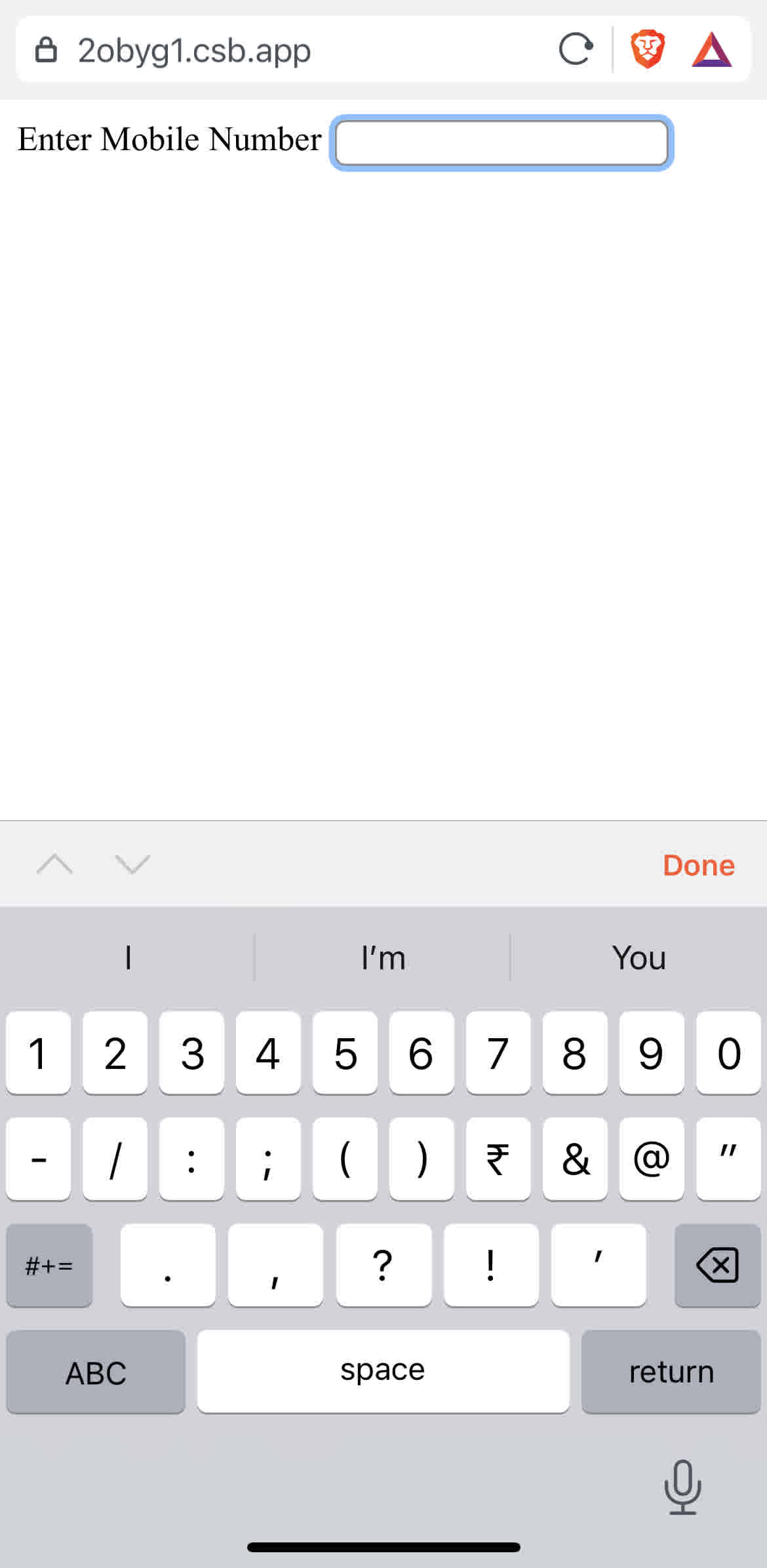 screenshot of simple virtual keyboard that is number friendly on an ios phone