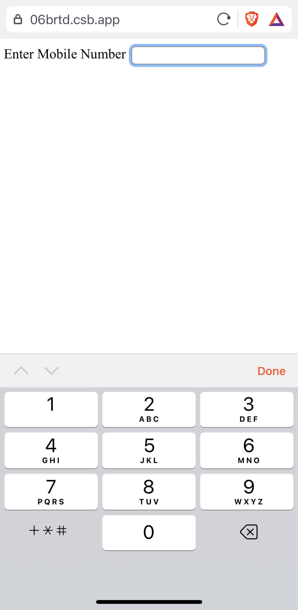 screenshot of simple virtual keyboard that is mobile phone number friendly on an ios phone