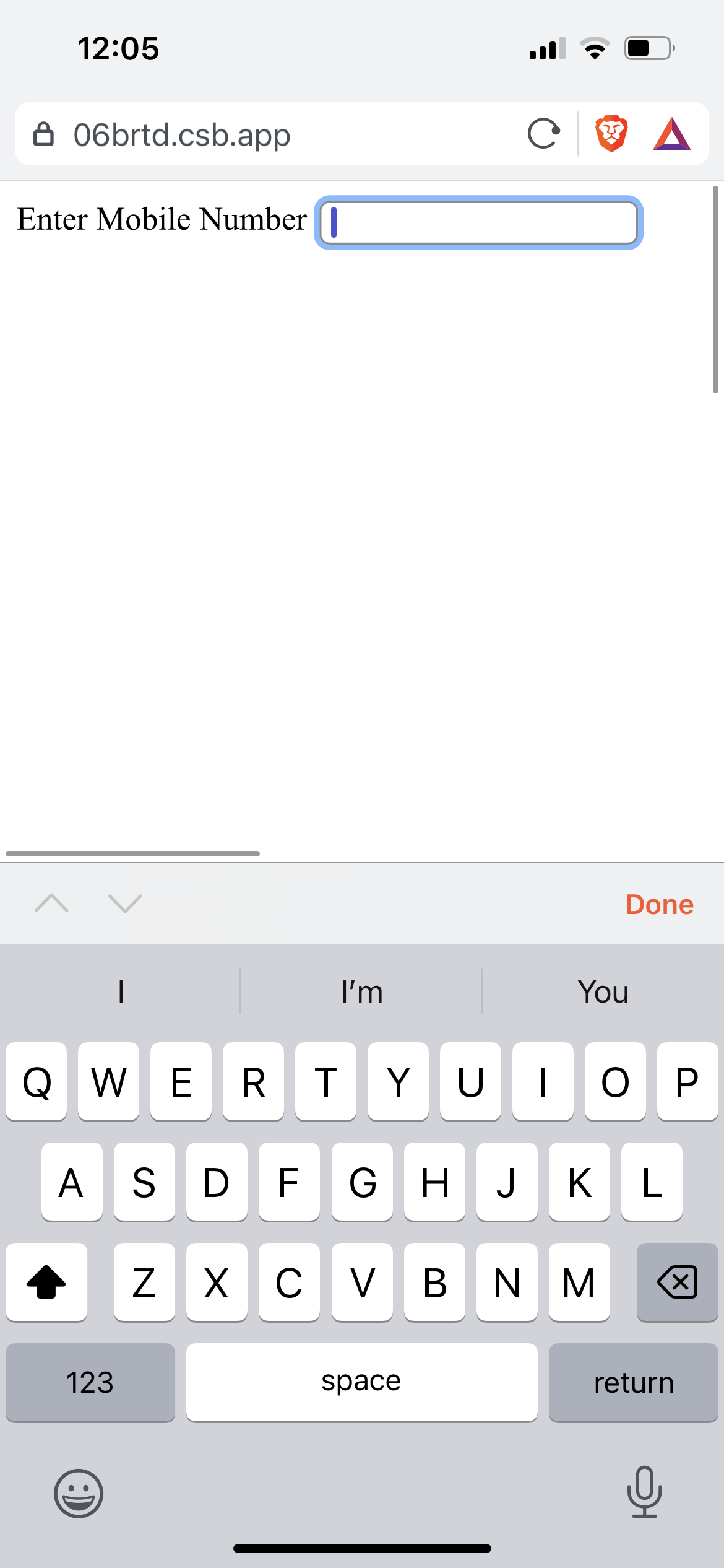 screenshot of simple virtual keyboard that is not mobile phone number friendly on an ios phone