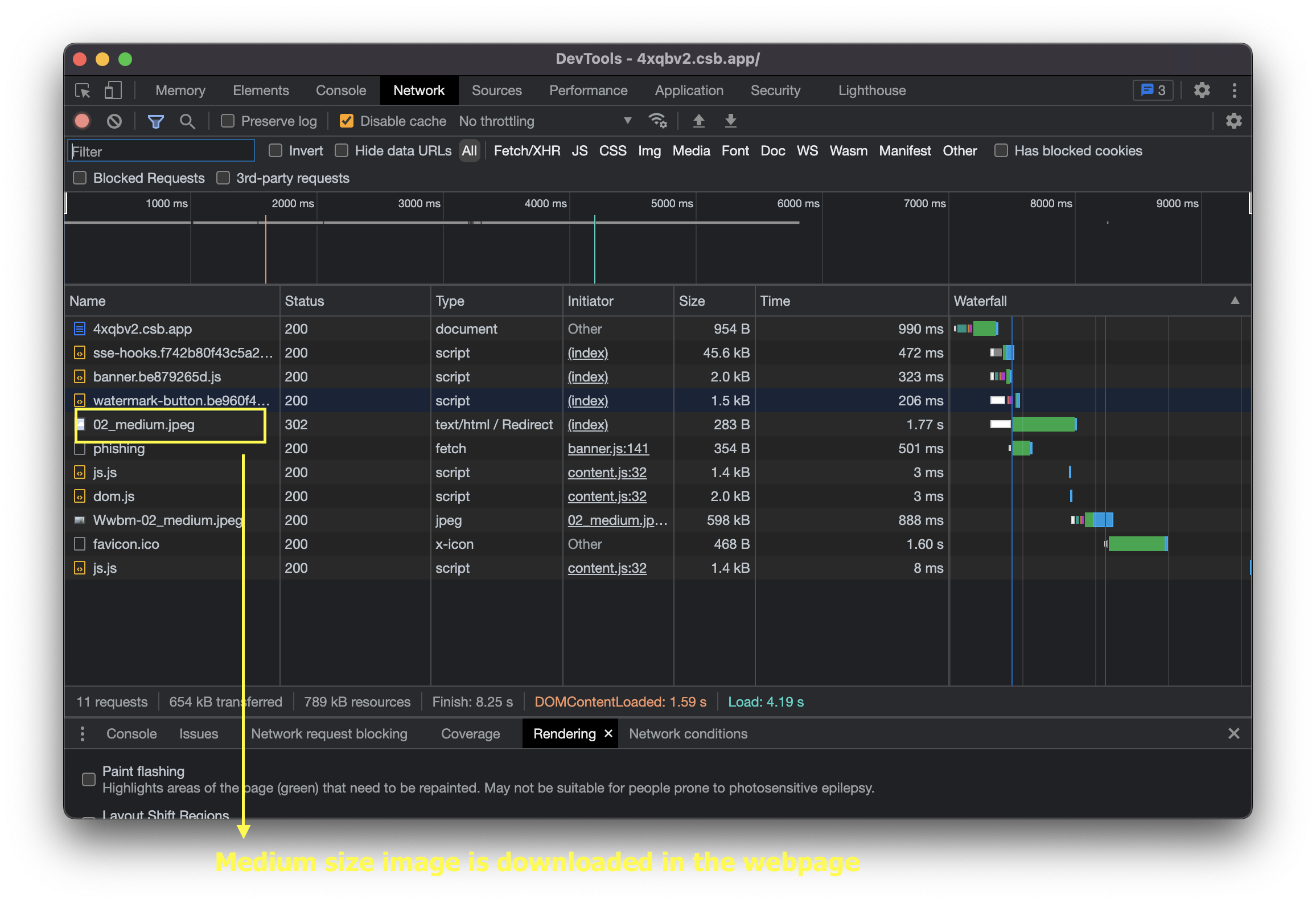 medium sized image is used in the webpage for screen size of 1000px