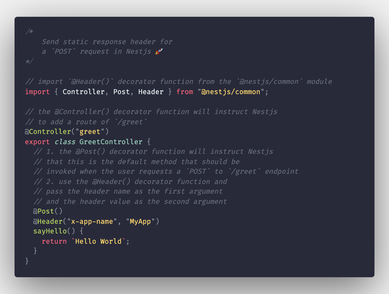 How to set or send a static response header for a POST request in