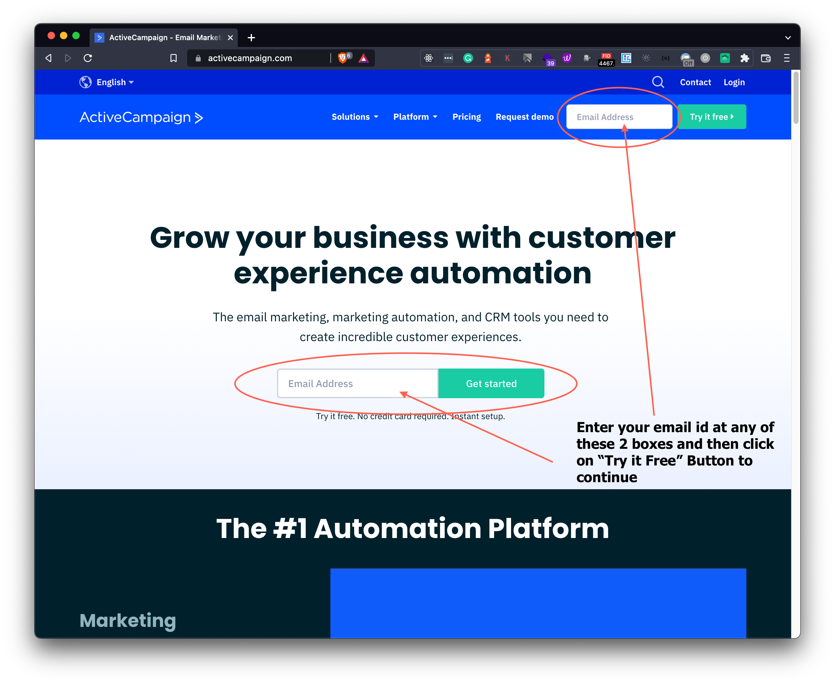 ActiveCampaign landing page to enter email id