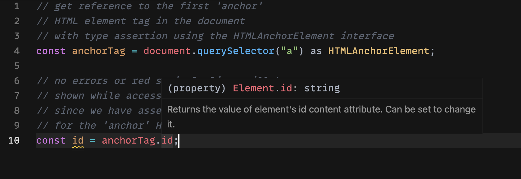 more information about the id property in the anchor HTML element tag