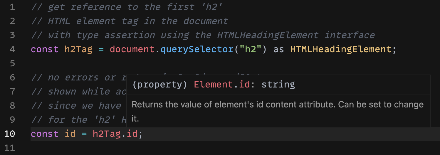 more information about the id property in the h2 HTML element tag