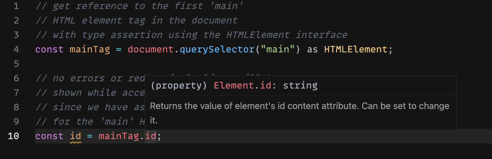 more information about the id property in the main HTML element tag