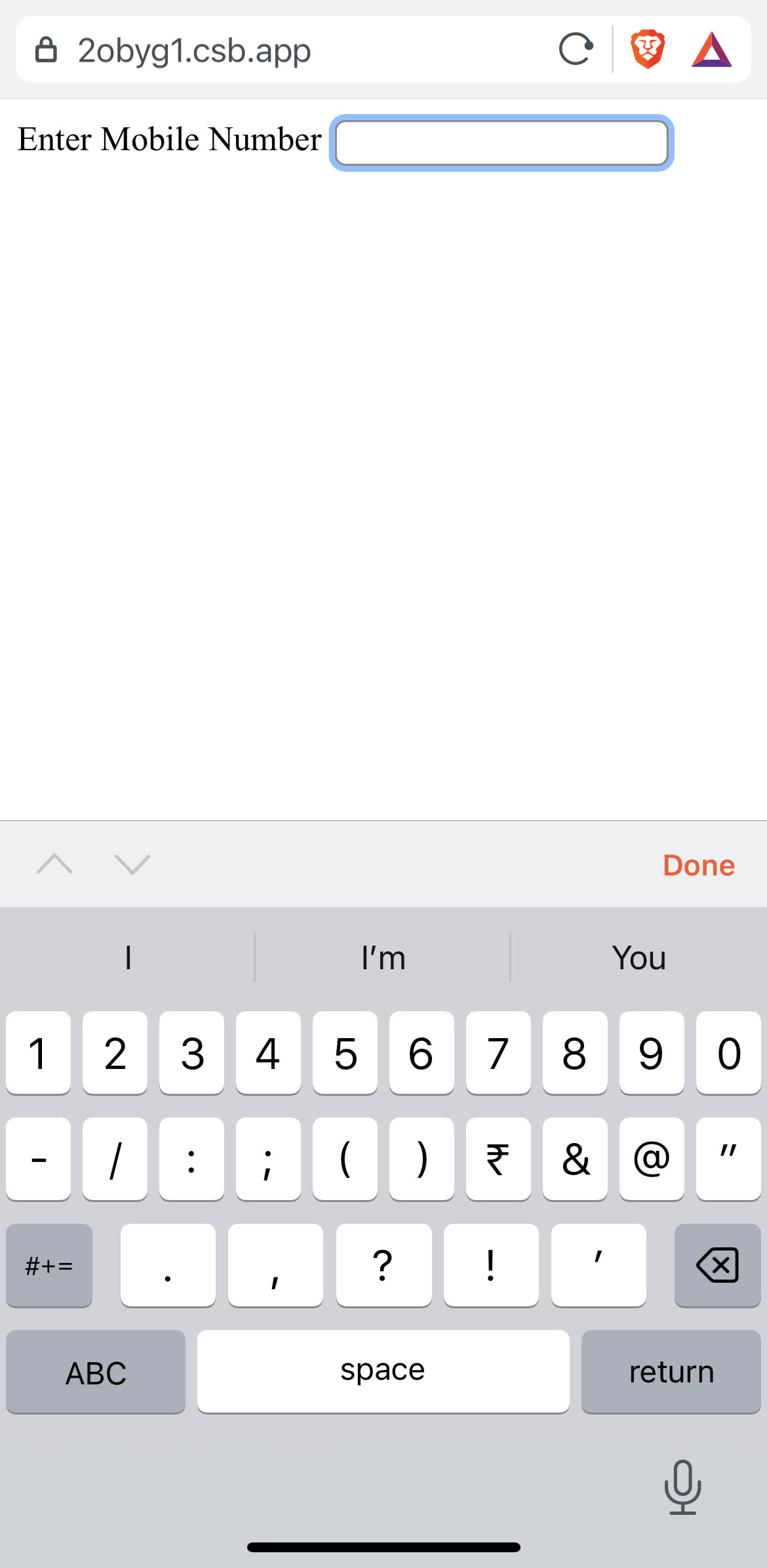 screenshot of simple virtual keyboard that is number friendly on an ios phone