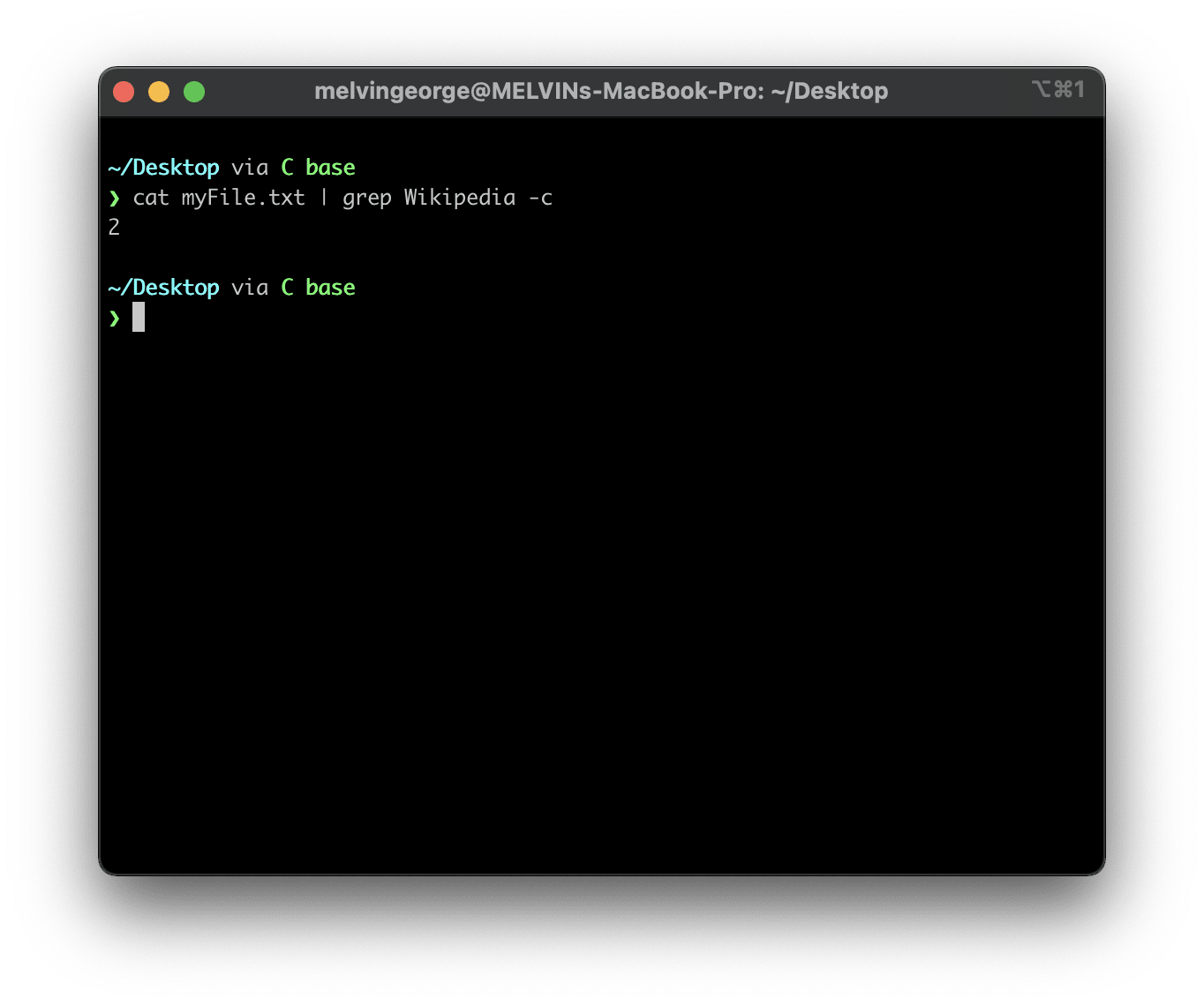 output of running the command to count a specific keyword