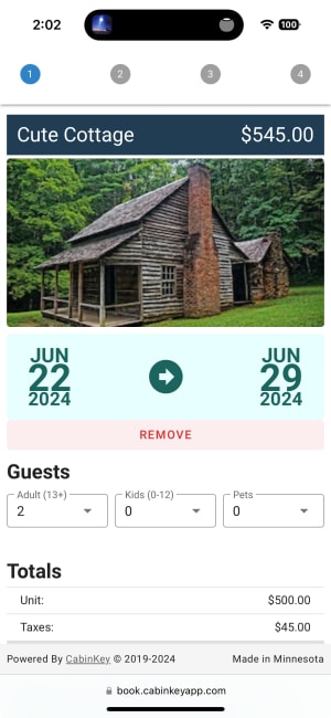 CabinKey Mobile Checkout