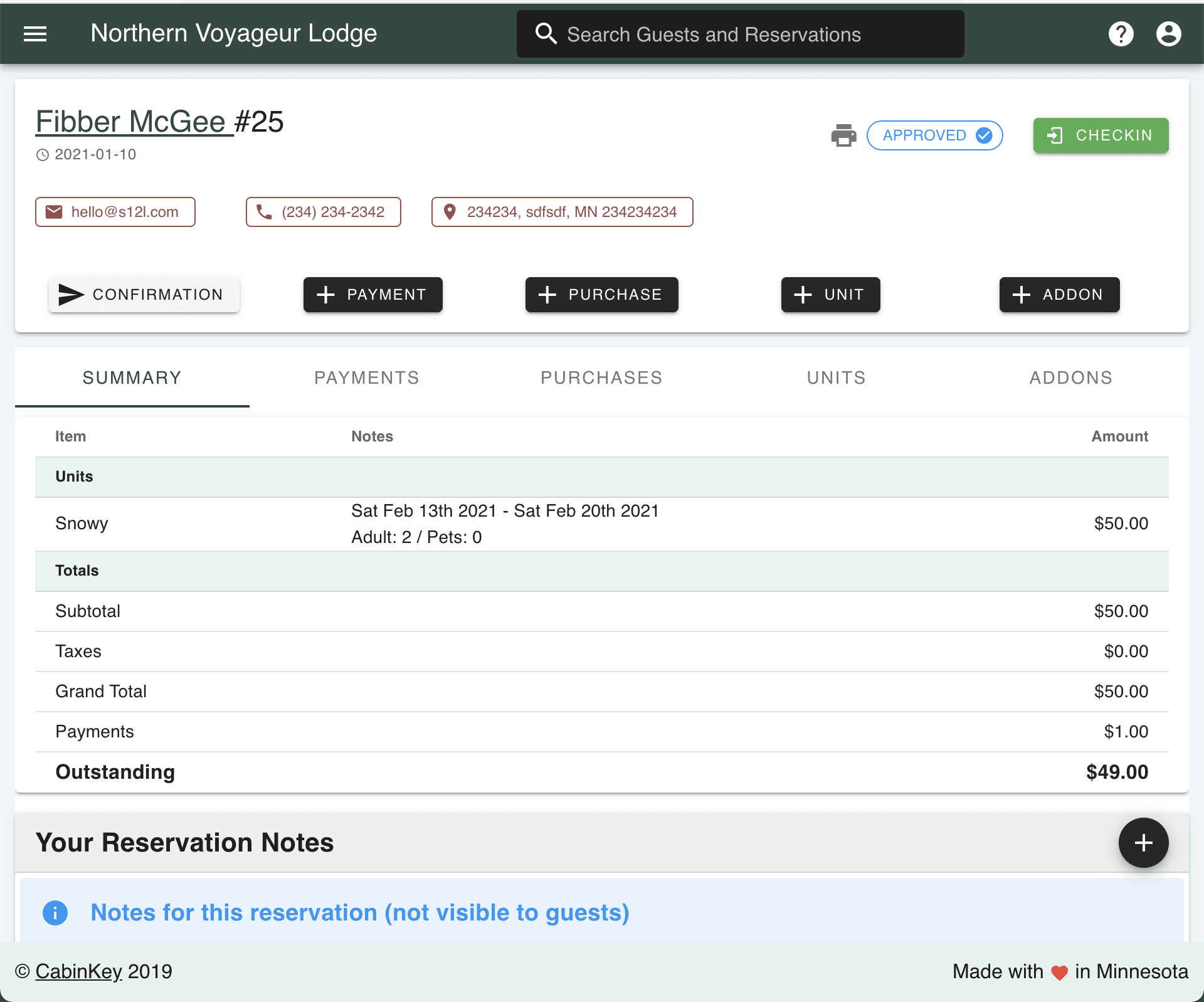 Reservation dashboard