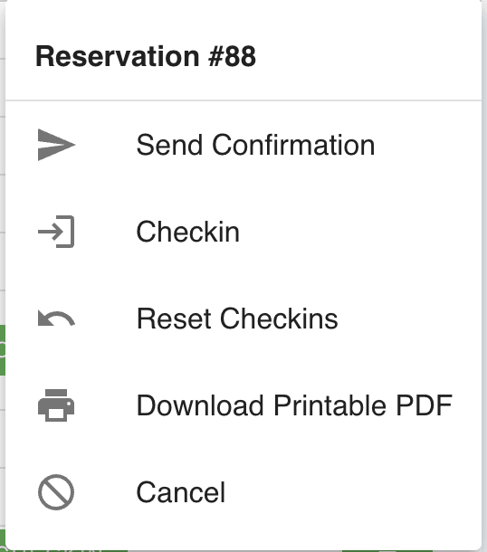 Reservation Action Menu