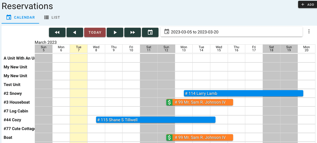 Reservation Calendar View