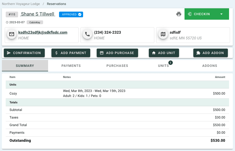 Reservation Page
