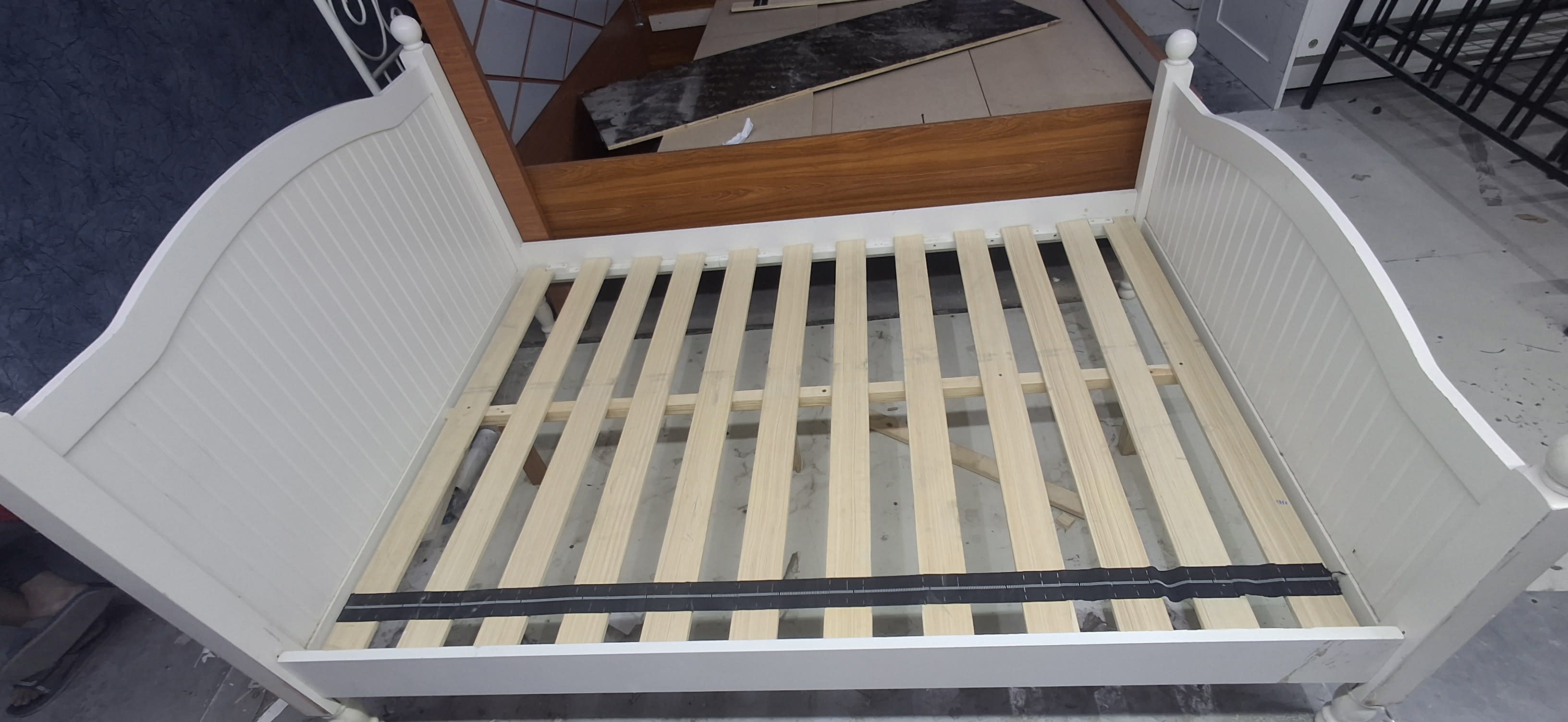Used White Single Bed Frame with Wood Slats