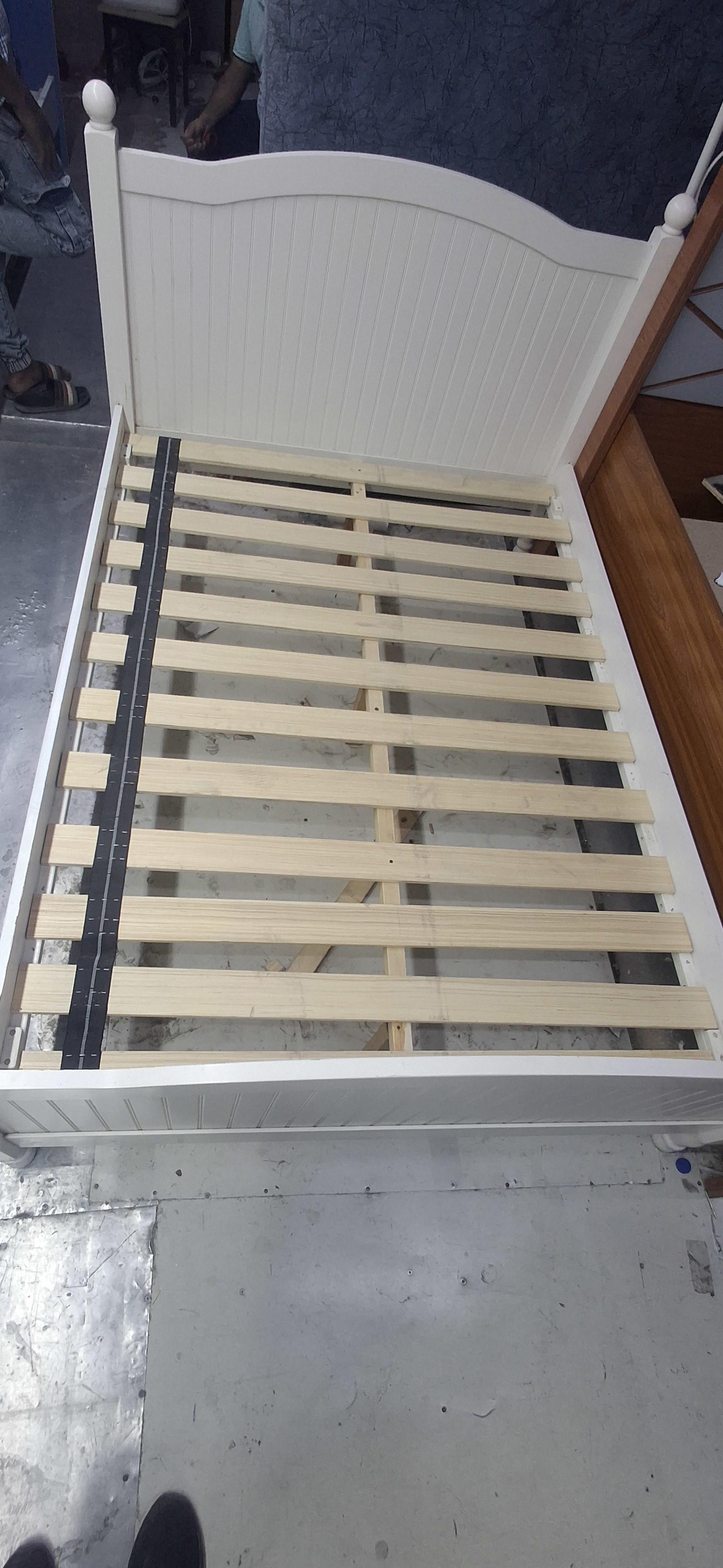 Used White Single Bed Frame with Wood Slats 2