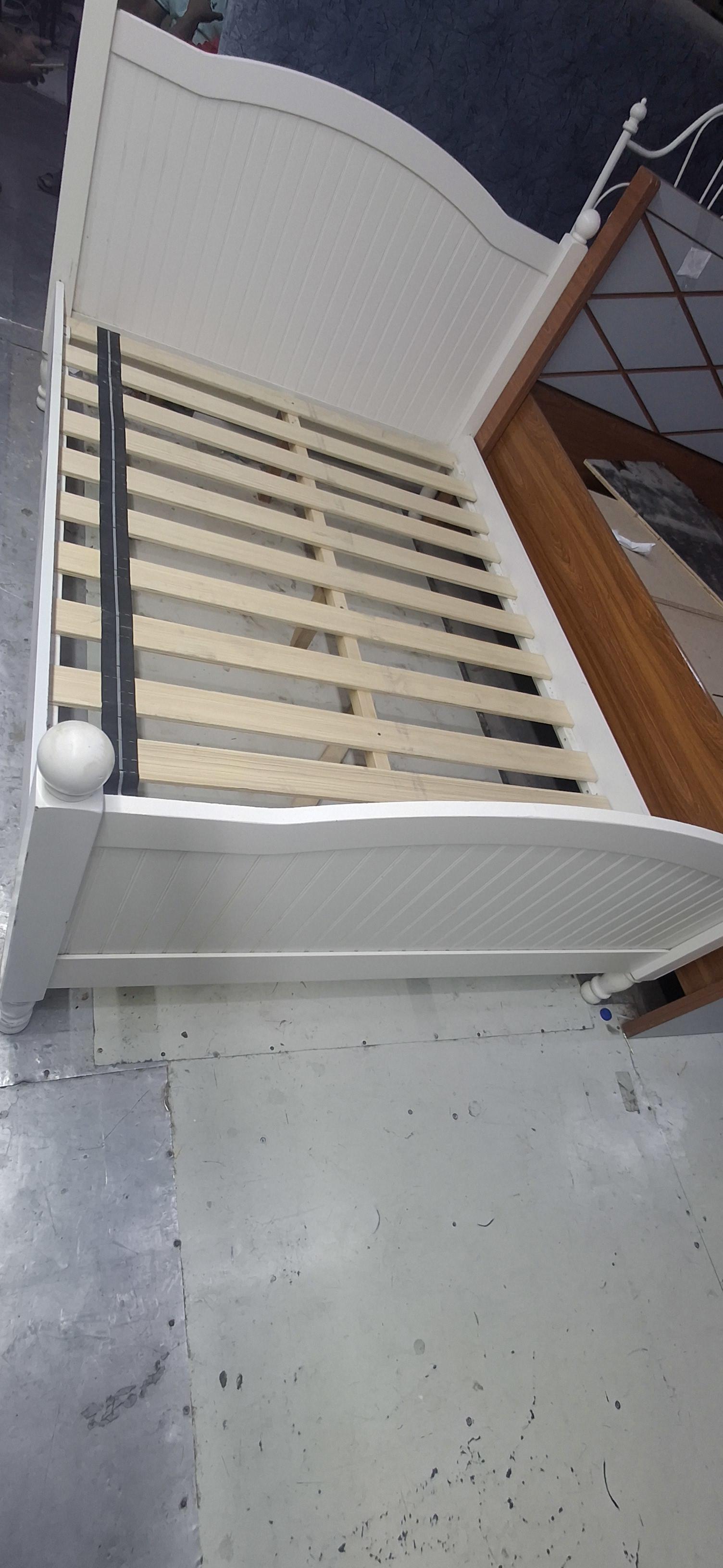 Used White Single Bed Frame with Wood Slats 3