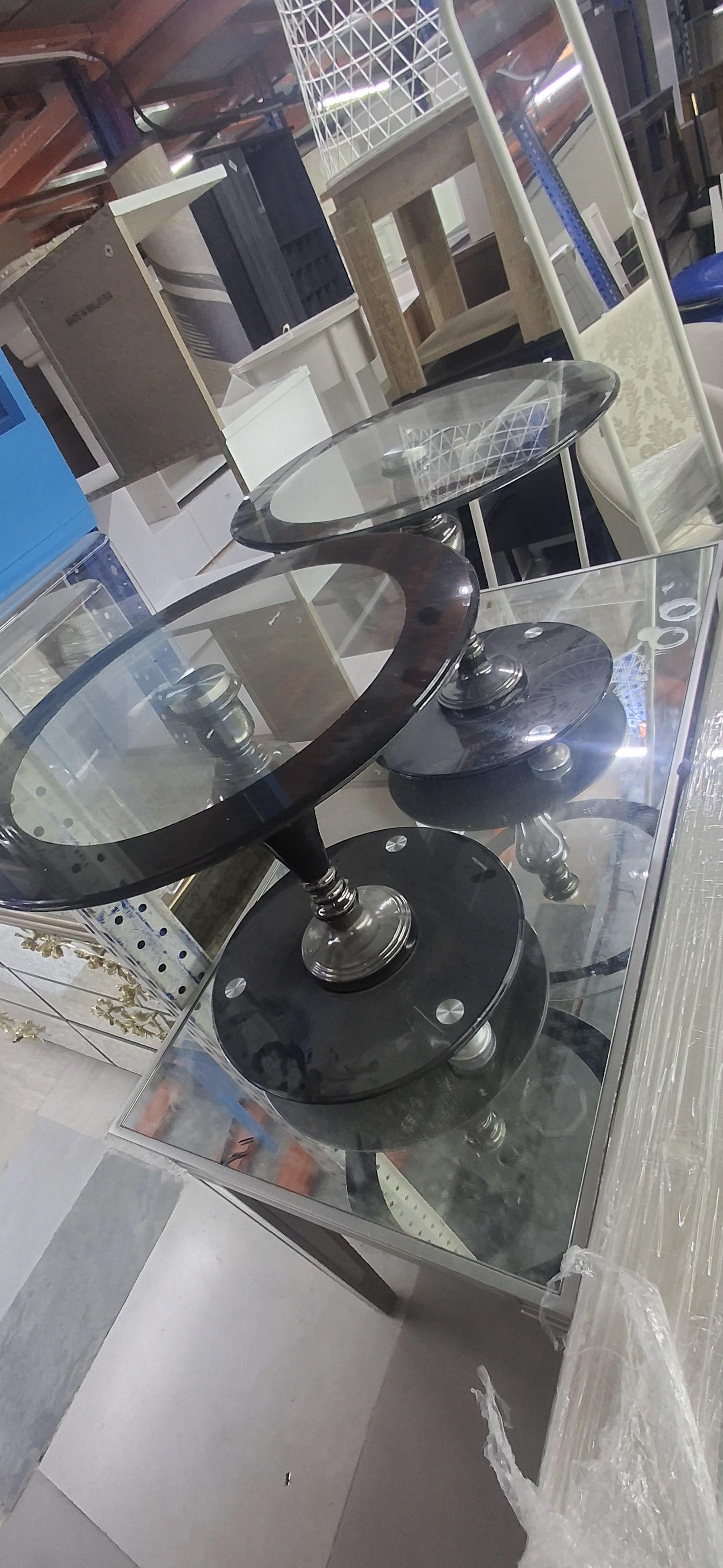 Used Pedestal Side Table Glass Top Black