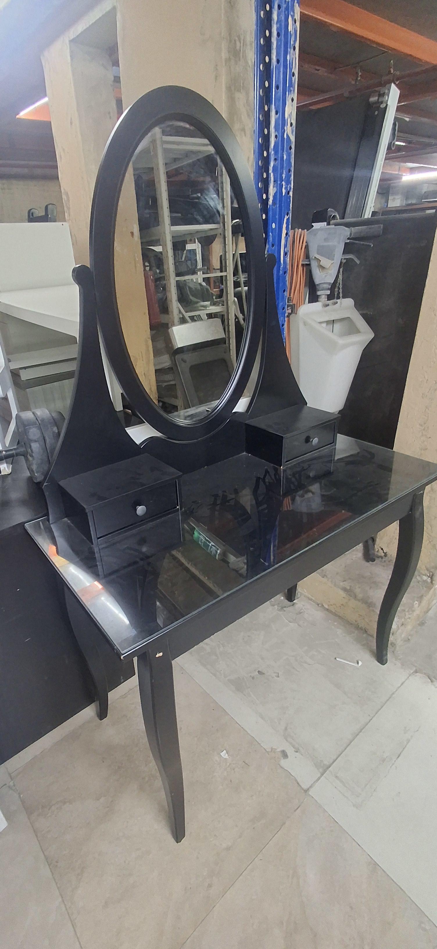 Used Vanity Dressing Table with Round Mirror Black