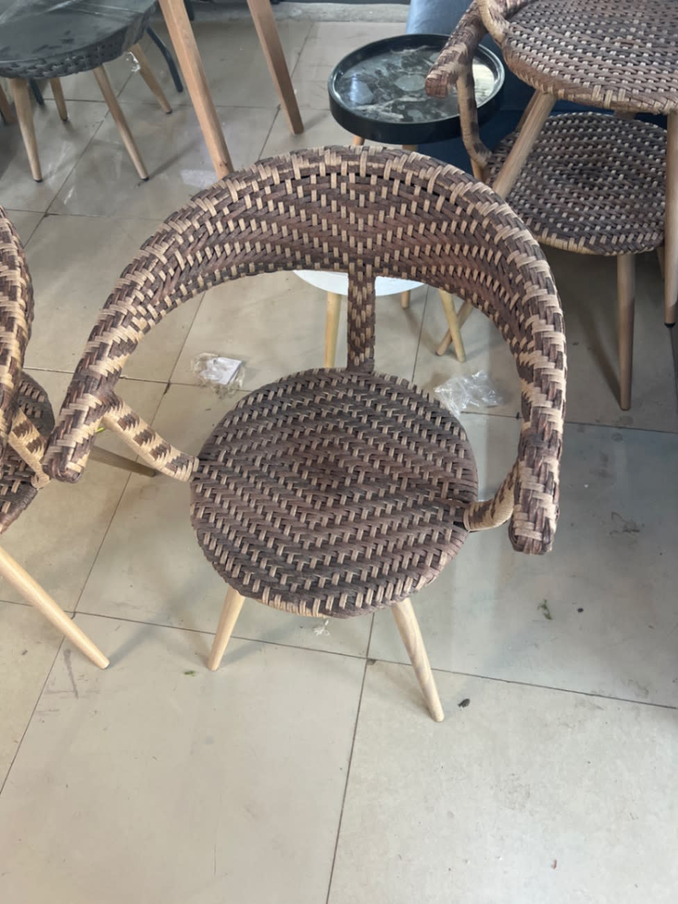 Rattan-Weave Armchair with Wooden Legs 2