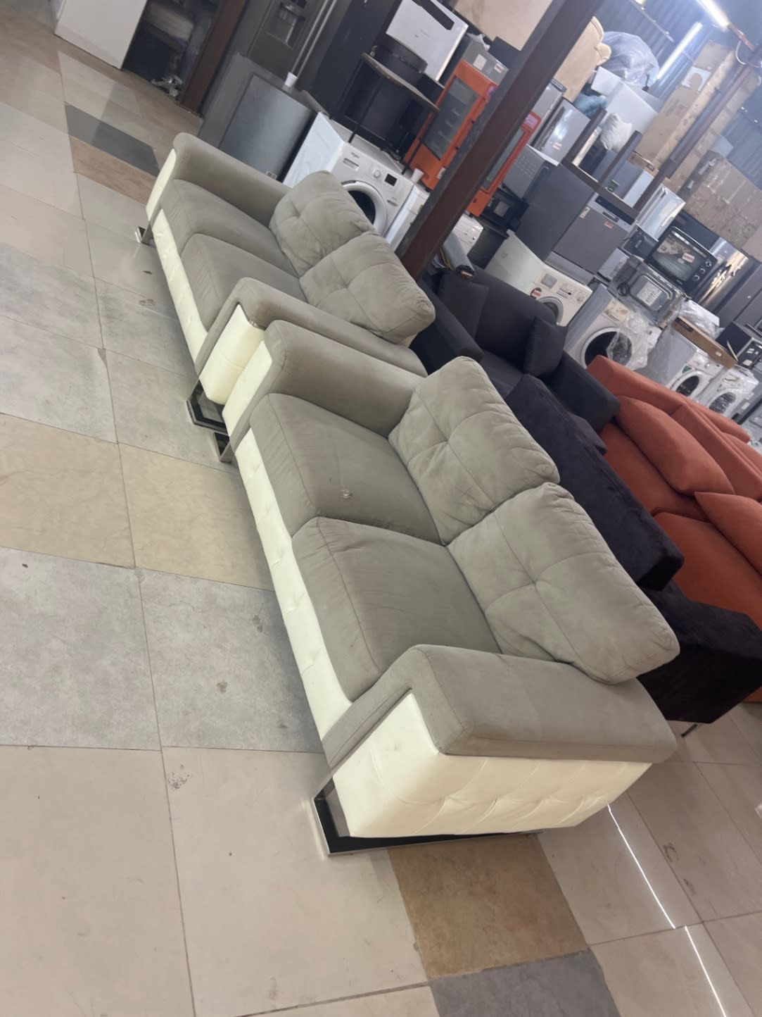 3+2 Seater Sofa Set Grey and White