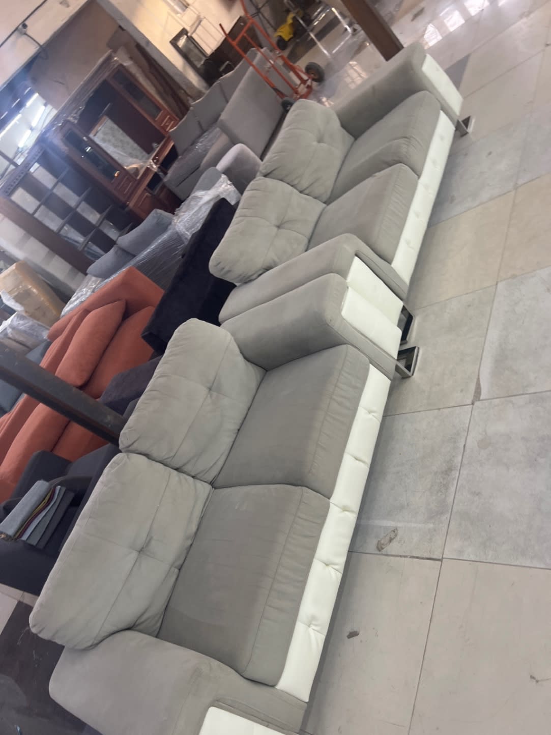 3+2 Seater Sofa Set Grey and White 2