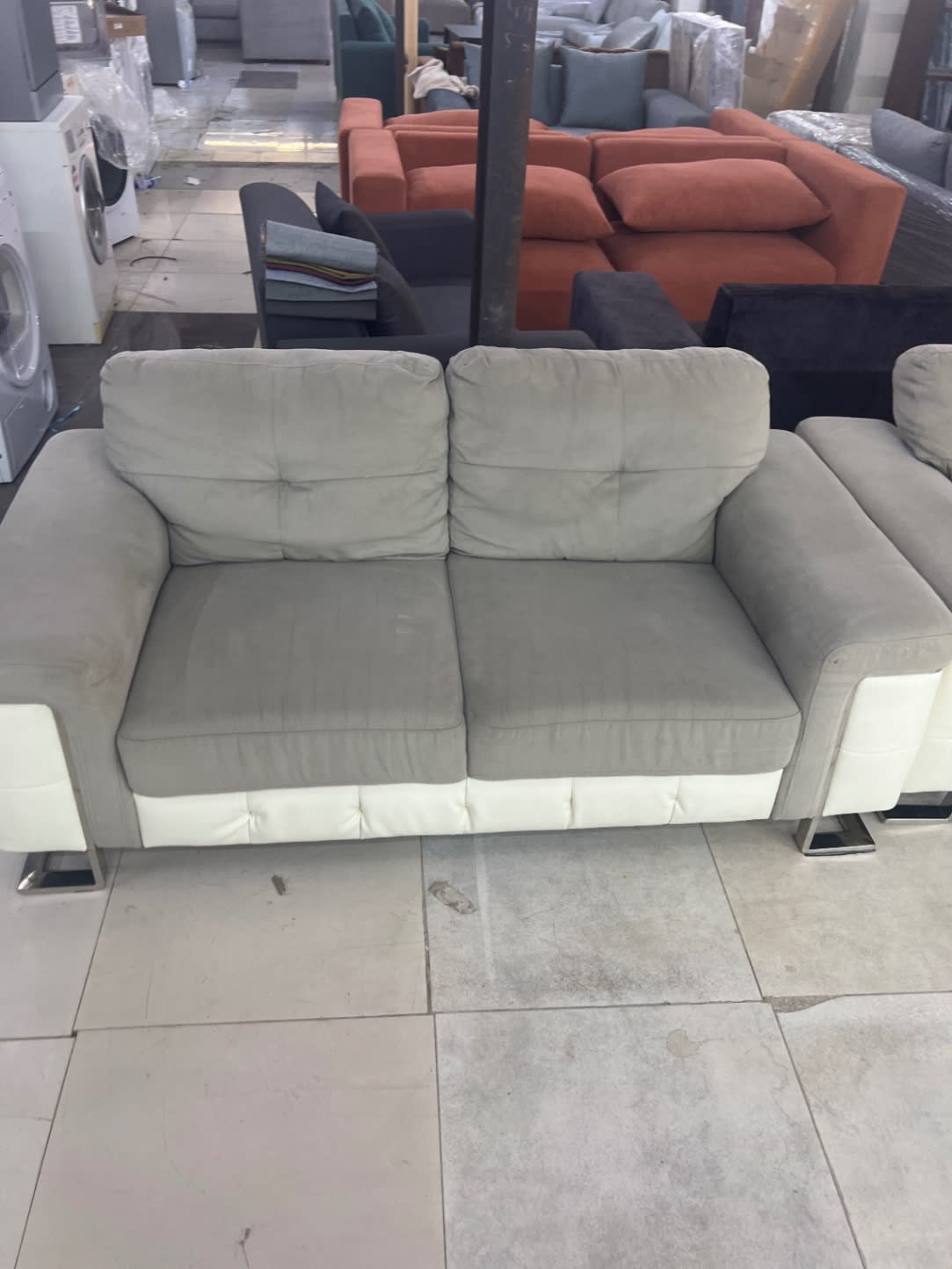 3+2 Seater Sofa Set Grey and White 3