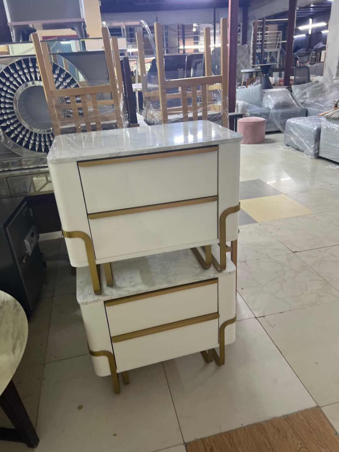 Nightstand with Marble Top and Gold Accents 2