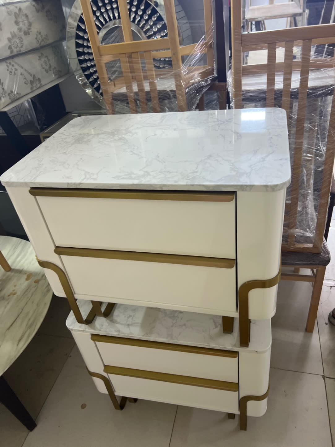 Nightstand with Marble Top and Gold Accents 3