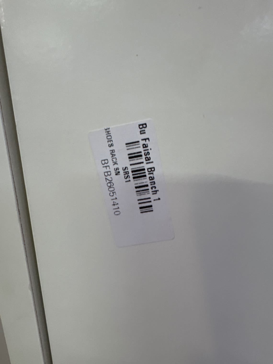 Bufaisal barcode label BFB26051410 for used white 3-door flip-down shoe rack