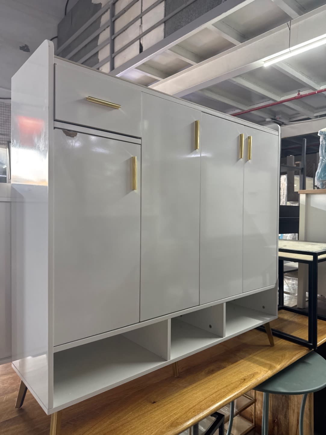 Shoe Rack Cabinet with Doors and Open Shelves