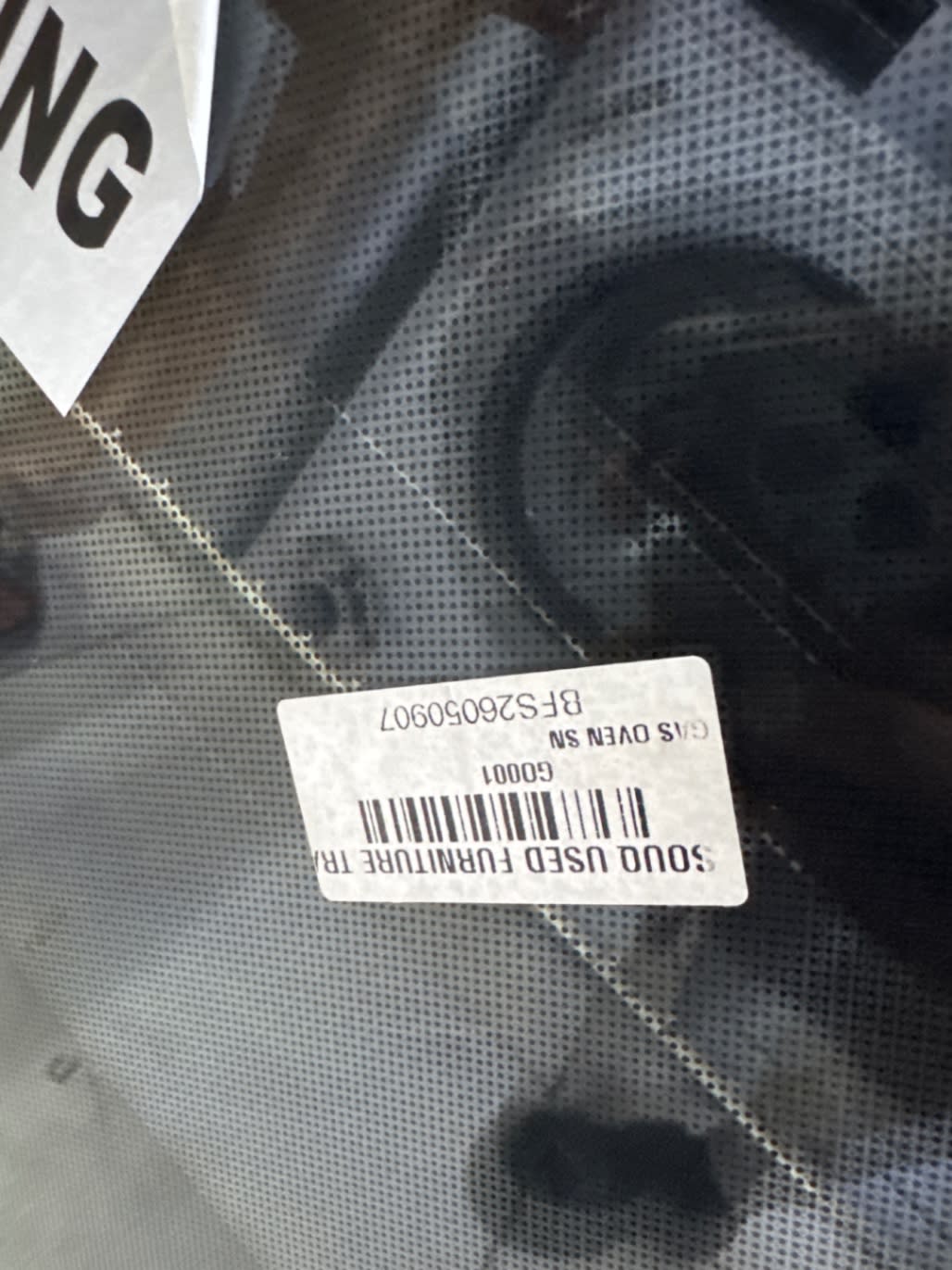 Bufaisal barcode label BFS26050907 for used Siemens gas cooker with oven