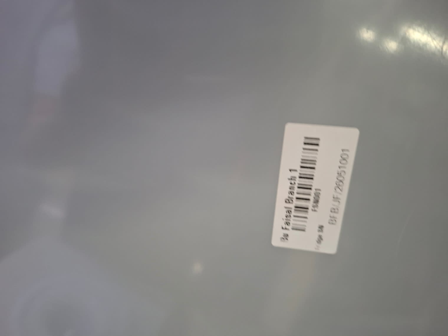 Bufaisal barcode label BFBJF26051001 on used Hoover chest freezer