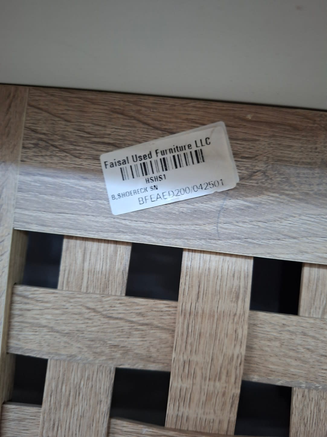 Bufaisal barcode label BFEAED200042501 for used double-door shoe rack cabinet
