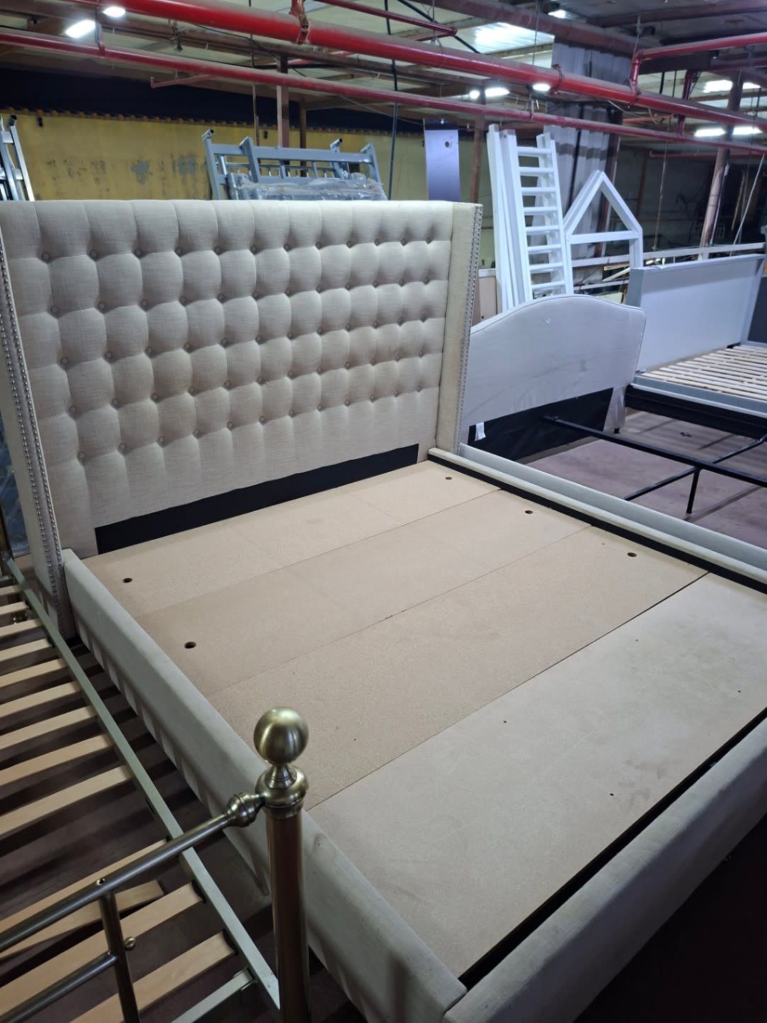 King Bed Frame with Tufted Wingback Headboard