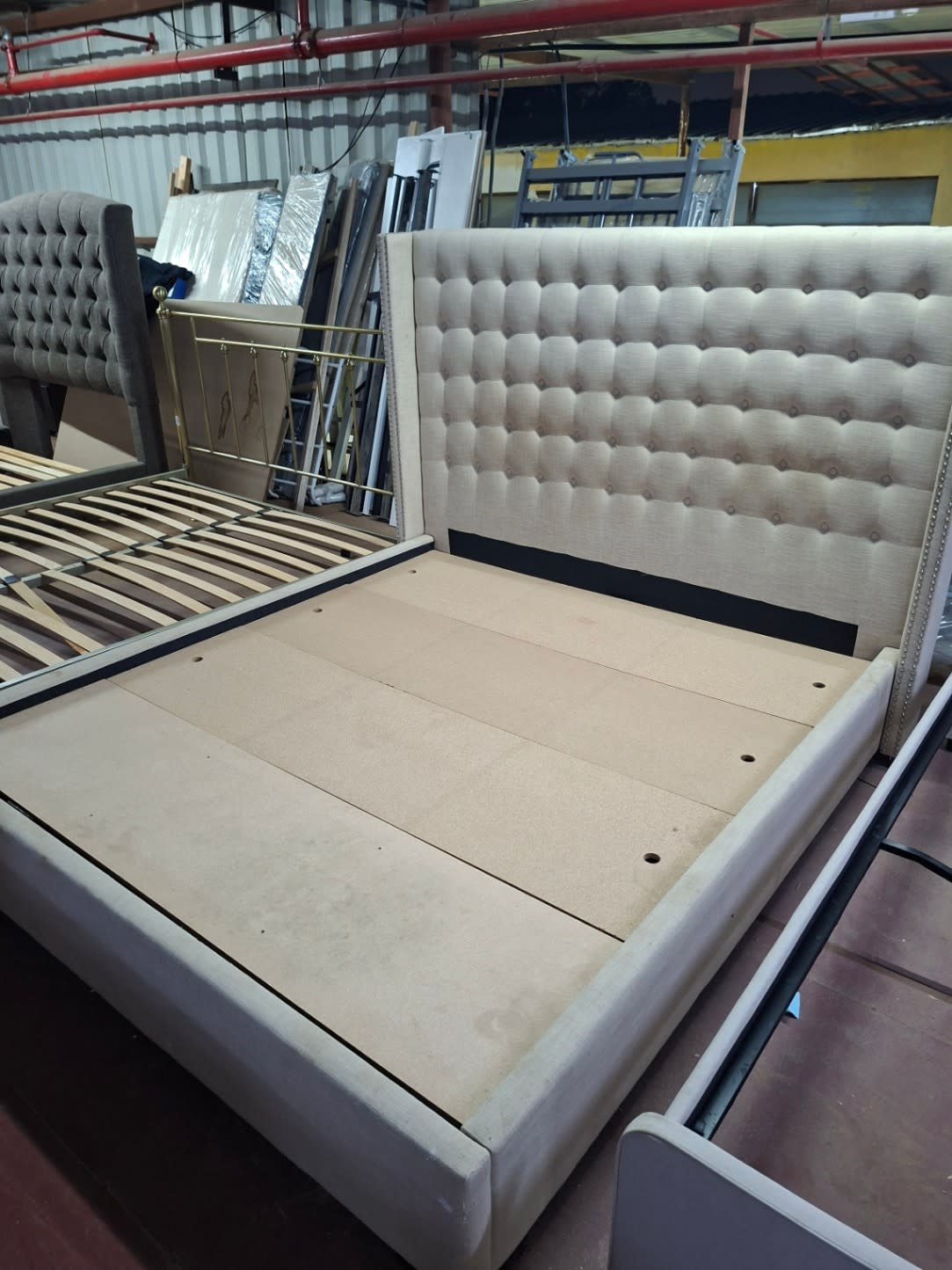 King Bed Frame with Tufted Wingback Headboard 2