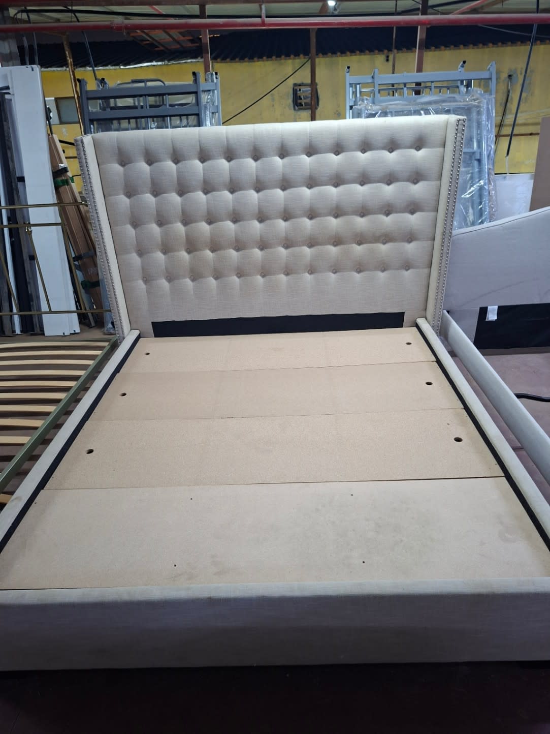 King Bed Frame with Tufted Wingback Headboard 3