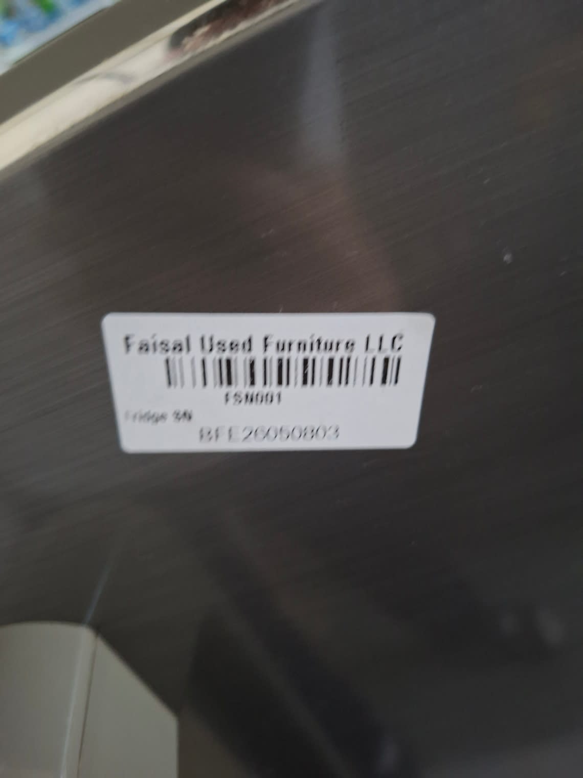 Bufaisal barcode label BFE26050803 for used Super General single-door refrigerator