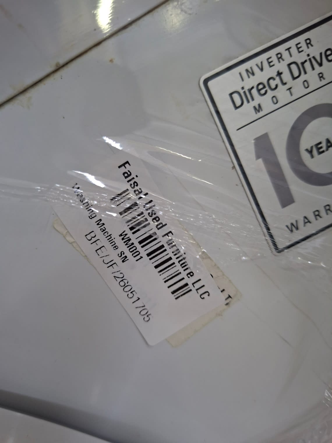 Bufaisal barcode label BFE/JF/26051705 for used LG 5kg front-load washing machine